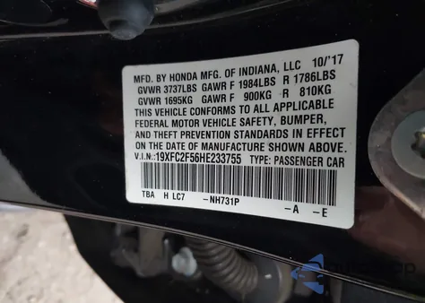 2017 Honda Civic Lx from USA, damaged, VIN 19XFC2F56HE233755